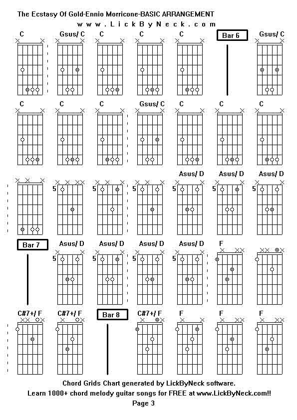 Chord Grids Chart of chord melody fingerstyle guitar song-The Ecstasy Of Gold-Ennio Morricone-BASIC ARRANGEMENT,generated by LickByNeck software.